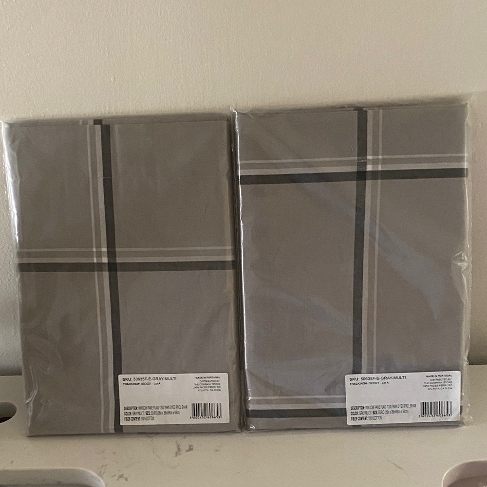The Company Store Window Pane Gray Plaid Percale Euro Shams (2)